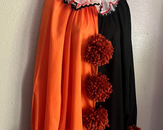 Vintage Homemade Harlequin Clown Costume, Chiffon Neck Ruff, Pompoms ...