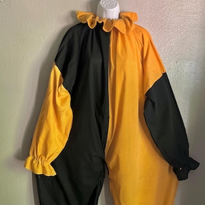 Vintage 1920s Harlequin Clown Costume, Homemade Cotton Muslin Costume, Adult M - XL