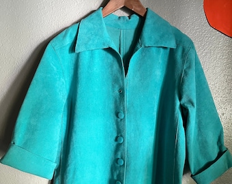 Vintage 1970’s Turquoise Ultra-suede Shirtwaist Dress, Underarm 42