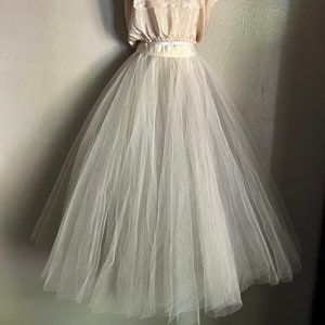 Vintage 1950s Dora Degiarde Skirt, Layers of Net Tulle Over Taffeta, S/XS, modified waistband