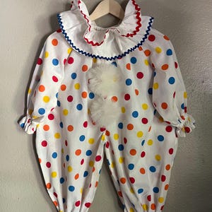 Vintage Polka Dot Clown Costume w/ Ruff, Homemade Cotton Halloween Costume, Child