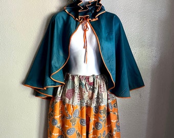 Vintage 1930s Halloween Costume, Homemade Pierrot Clown Costume, Neck Ruffle & Caplet, M - XXL, clean