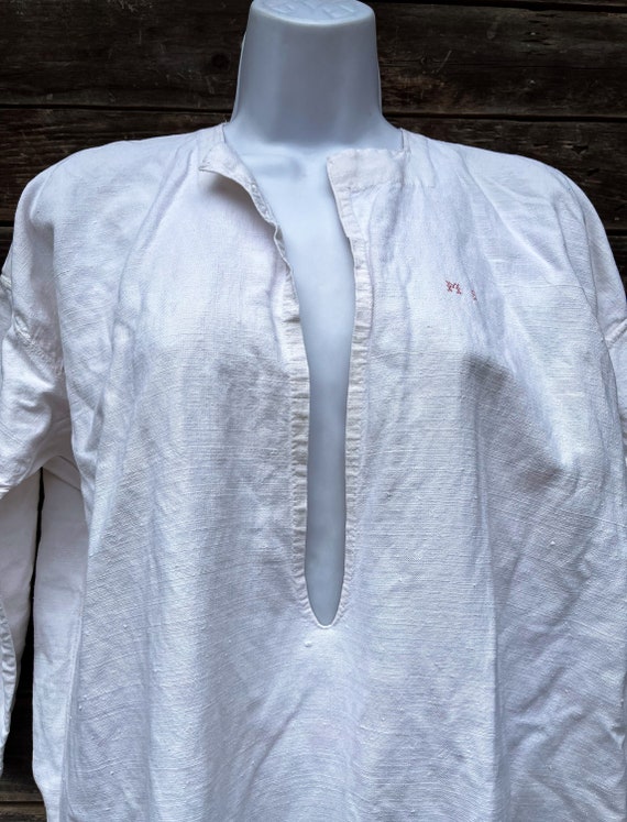 Vintage 1920’s French  Linen Cotton Nightgown Nig… - image 1