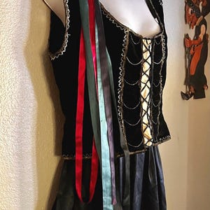 Vintage 1920s Theater Costume, Vaudeville Circus Costume, Edwardian Silk & Velvet Corset, Vintage Clown Costume, L