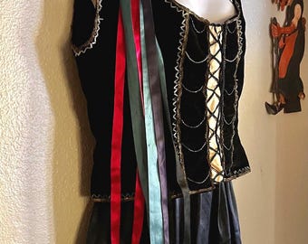 Vintage 1920s Theater Costume, Vaudeville Circus Costume, Edwardian Silk & Velvet Corset, Vintage Clown Costume, L