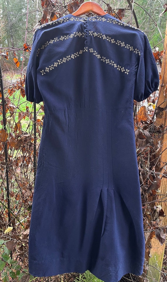 VINTAGE 1930’s WWII Classic Wool Crepe, Navy Blue,