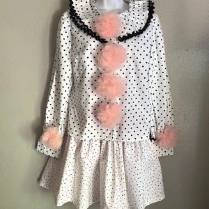 Vintage Homemade Clown Costume, Homemade Cotton Clown Blouse w/Neck Ruffle, Pompoms & Skirt, Adult M/L