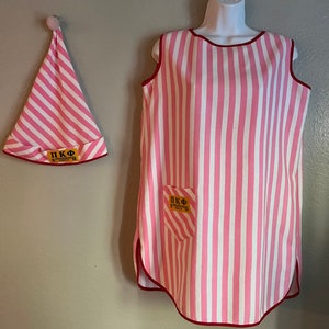 Vintage 1960’s Pink Cotton Candy Cane Stripe Elf Costume, Vintage Halloween Costume, Adult / Underarm 42