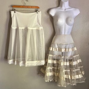 Vintage 1940s Crinoline Petticoat Slips, Stiff Crinoline & Soft Tulle Ribbon Full Circle, Half Slips, Lot of 2