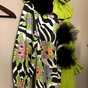 Vintage 1960s Halloween Costume, Vintage Harlequin Clown Costume, Neck Ruffle & Pompoms, Adult M-L
