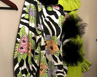 Vintage 1960s Halloween Costume, Vintage Harlequin Clown Costume, Neck Ruffle & Pompoms, Adult M-L