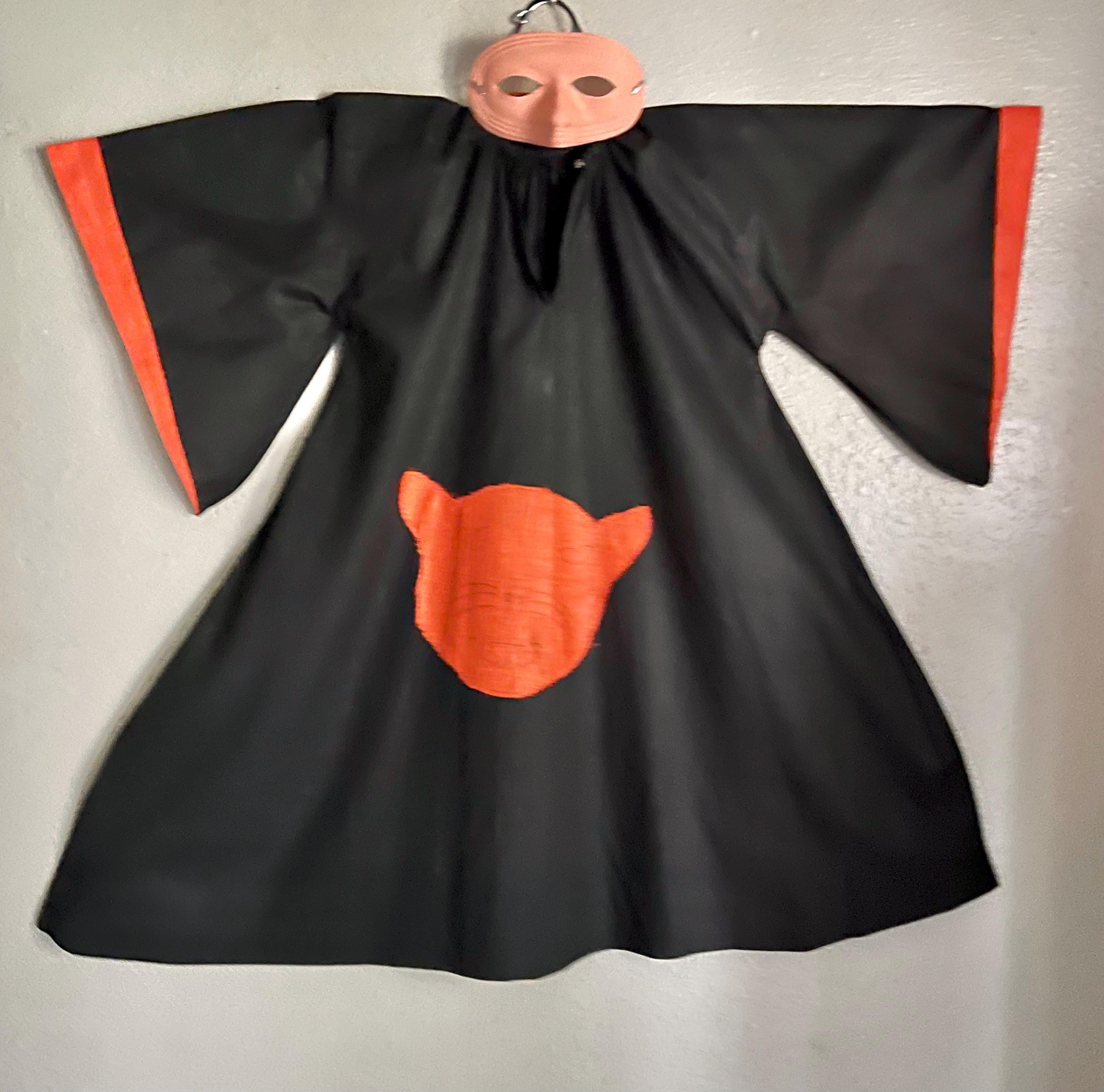Vintage 1930s Halloween Costume, Homemade Cotton Halloween Party Dress with Orange Cat Appliqué, Child