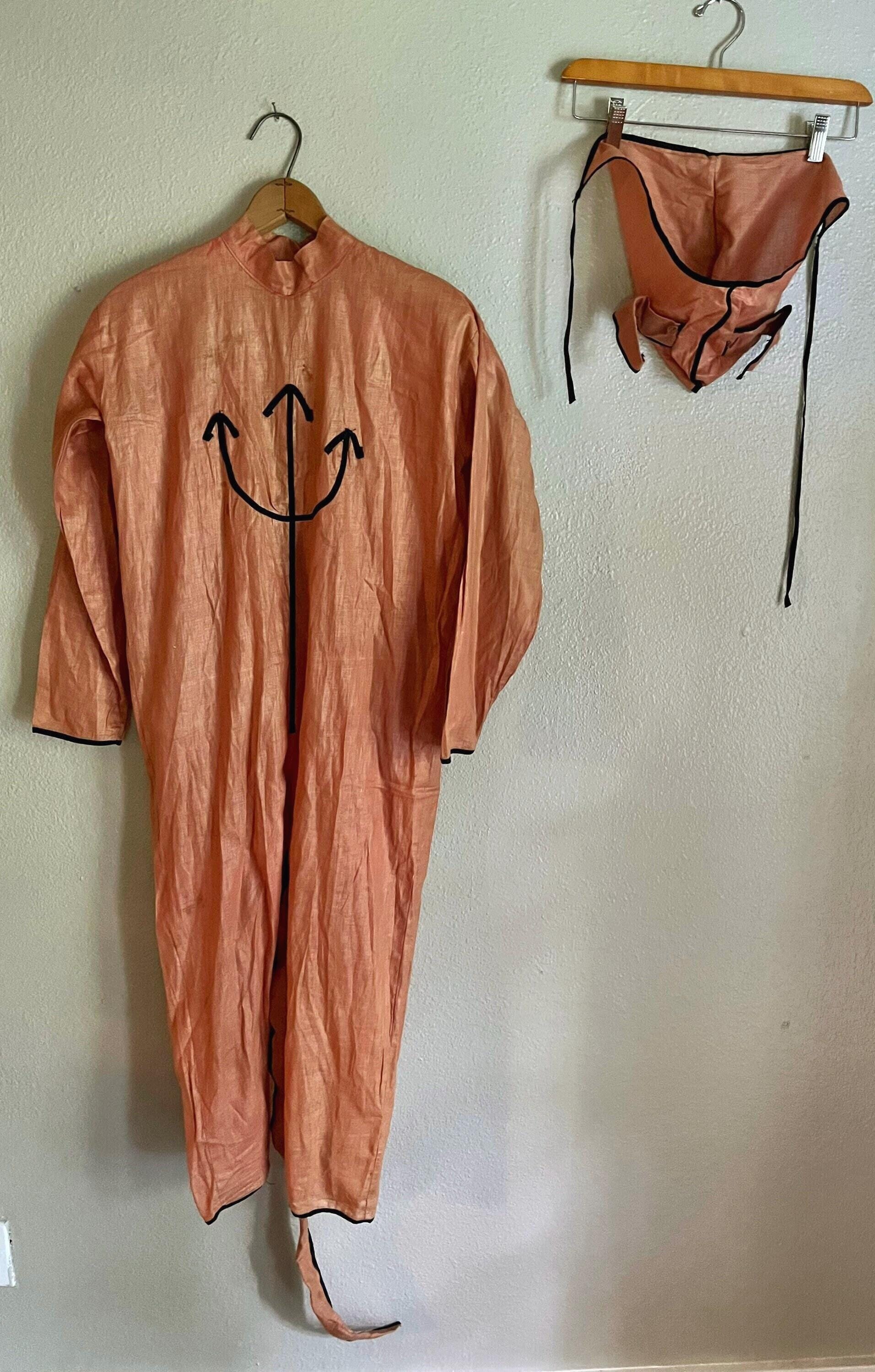 Vintage 1930s Halloween Costume, Muslin Cotton Devil with Hat & Horns, Tail