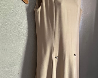 Vintage Wool Crepe Scooter Dress, Rhinestone Buttons / Box Pleats, Underarm 40