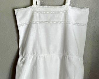 Vintage 1920s Cotton Lawn Chemise Teddy, Embroidered Monogram, Tatted Lace Trim, Underarm 38