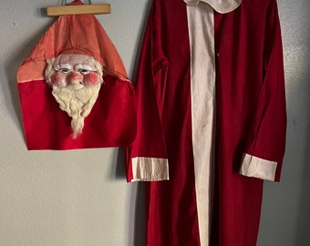 ANTIQUE 1920’s Halloween Costume, Antique Father Christmas Santa Claus Robe & Mask, Underarm 50, XL