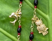 Dolphin Anklet, Owl Anklet, Gold Layered black and Red beads , gold layered anklet