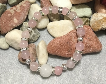 Rose Quartz Womens Bracelet - Jade Bracelet for Women - Silver Jewelry for Women - Gift for Her