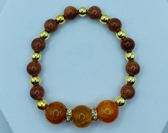 Jade Bracelet with 18k Gold Hematite and Goldstone Gemstone Beads - Custom Bracelet - Gift for Women