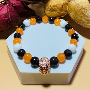 Cleveland Browns Custom Bracelet with Football Helmet & Natural Gemstone Beads - Gift for Him - Gift for Her