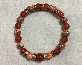 Mens Jewelry Carnelian Bracelet with Red Jasper Gemstone Beads - Gift for Him - Mens Beaded Bracelet