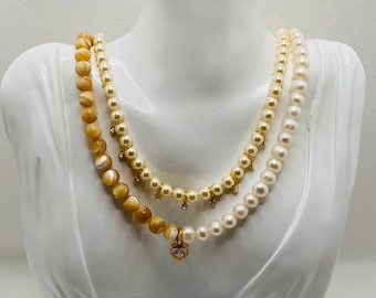 Womens Necklace, Pearl Necklaces for Women, Crystal Necklace, Heart Necklace, Gift for Her
