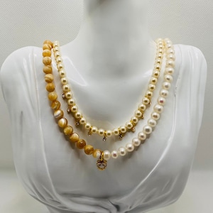 Handmade Mother of Pearl Necklace: Freshwater Pearl & CZ Heart Charm