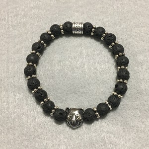 Chicago Bears Lava Rock Bracelet: Stainless Steel Bear Charm