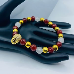 San Francisco 49ers Mens Bracelet with Football Helmet and Natural Gemstone Beads, Gift for Him