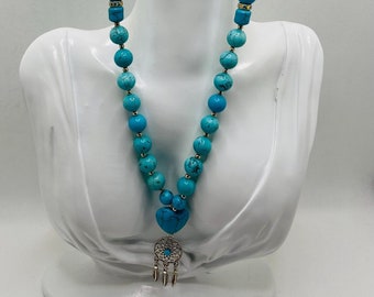 Handmade Jewelry Turquoise Necklaces for Women, Heart Necklace Boho Jewelry, Gifts for Her, Blue Necklace