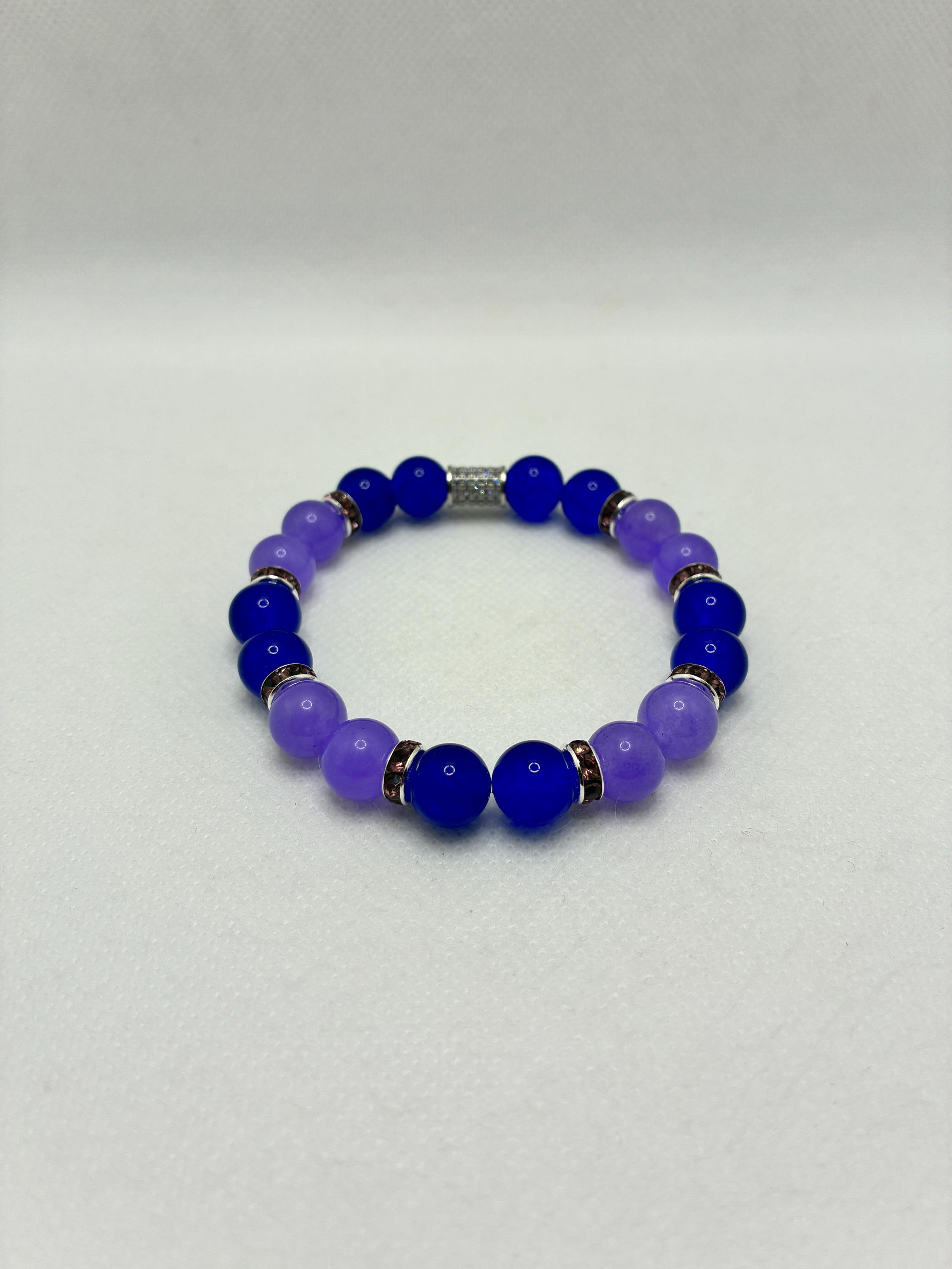 Gemstone Bracelet Chalcedony Beads Purple & Blue with silverplated rondelle Spacers, Handmade Jewelry