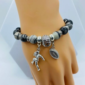 Pulsera con dije de los Raiders de Las Vegas para hombre, pulsera para mujer con diseño de mamá futbolera, cuentas de jaspe.