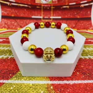 Kansas City Chiefs Bracelet Gemstone Jewelry Men's Football Helmet Super Bowl Fan Gift