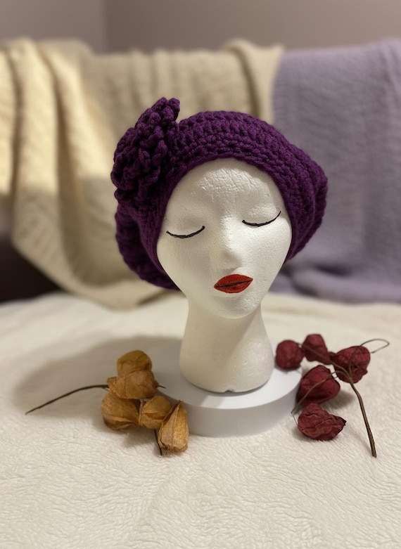 Purple Crochet Handmade Beanie Hat s-l400.jpg main image 2