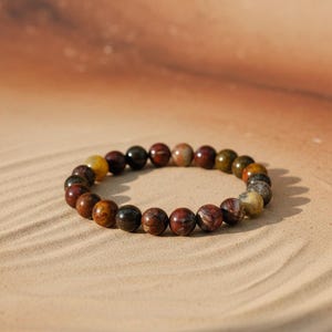 Handmade Red Jasper Stone Bracelet: Bronzite & Agate Gemstone Beads
