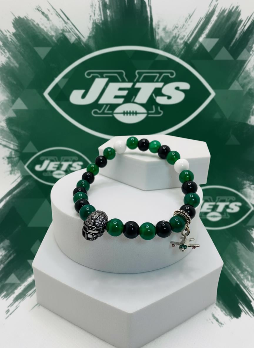New York Jets Jade Beaded Bracelet: Football Fan Gemstone Sports