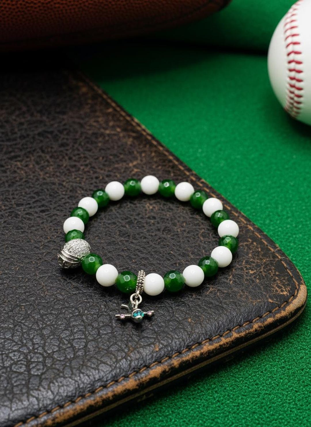 Men's Football Bracelet New York Jets Fan Jewelry - CZ Helmet