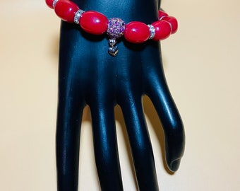 Bracciale Di Giada Rossa Con Perline E Pendente, 18 Carati Diamanti Certificato Non Trattato