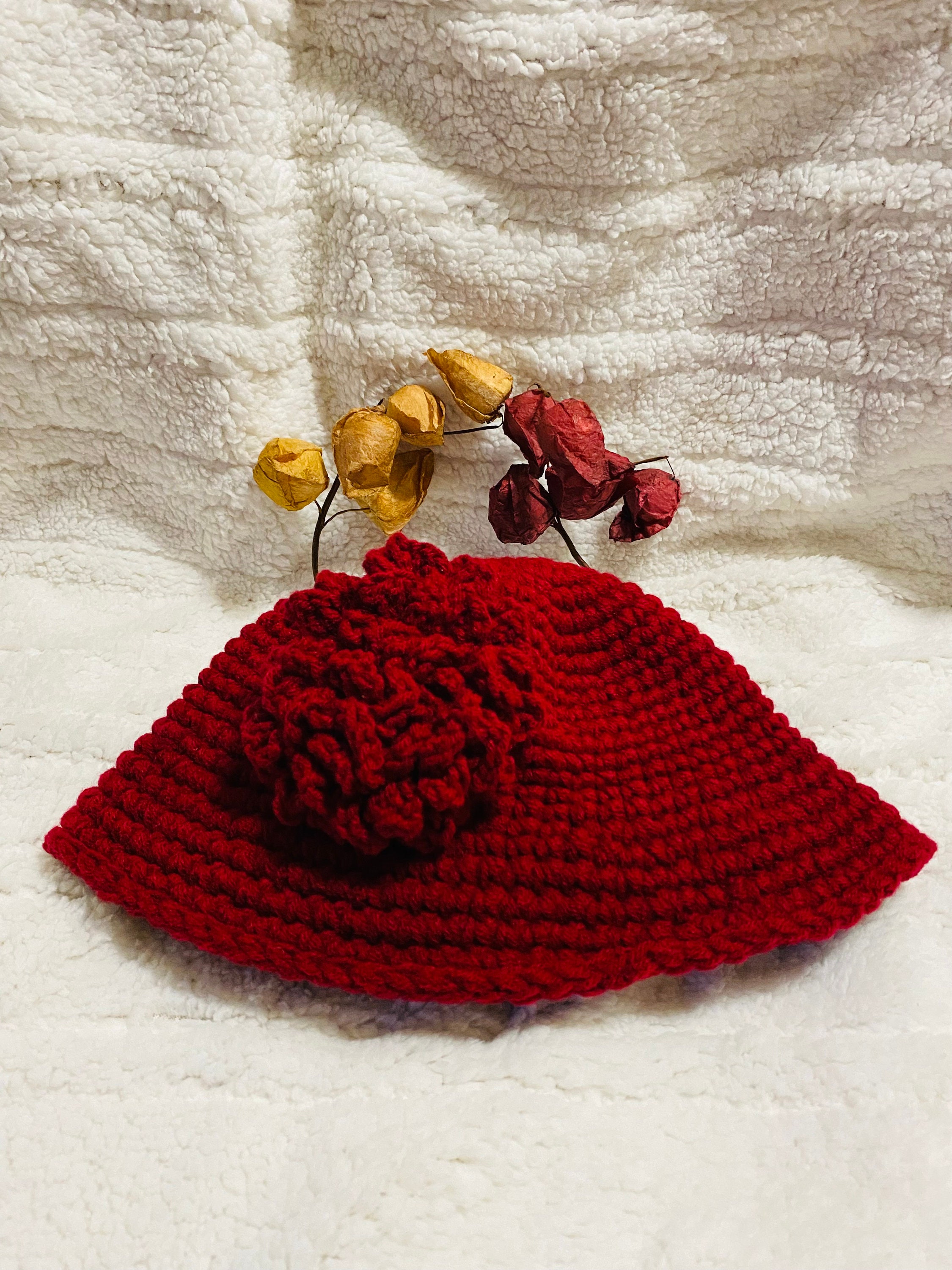 Womens Hats Burgundy Acrylic Crochet Cloche Hat With Burgundy Crochet ...