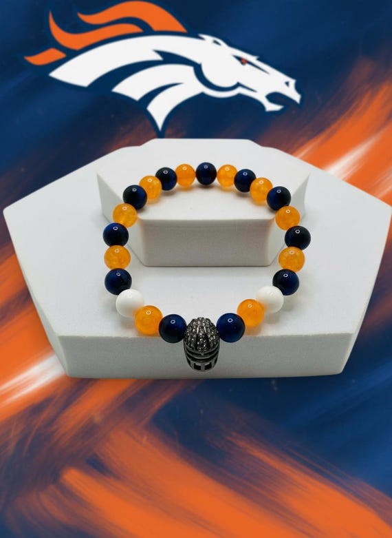 crystal football helmet for bead bracelets Denver Broncos Bracelet: Gemstone Beads & Football Helmet Charm NFL Fan  Jewelry Super Bowl