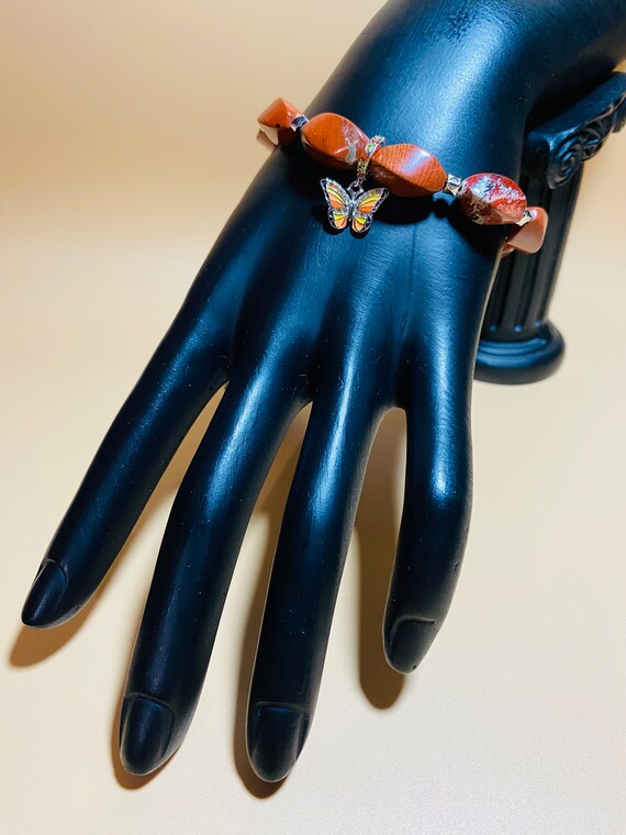 ジャスパー蝶彫り ブレスレット