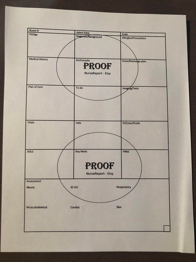 ICU Report Sheet Step Down Etsy