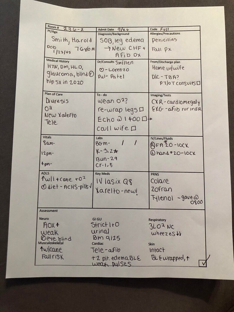 ICU Report Sheet Step Down Etsy