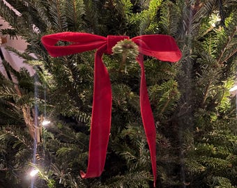 Red Velvet Ribbon Bow Christmas Ornament
