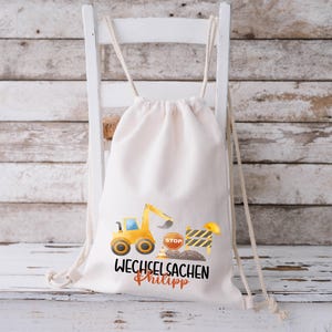 Wechselkleidung Beutel mit Name – Stofftasche Kita & Kindergarten | Baustelle 3