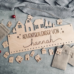 Personalized Advent calendar with name, Christmas, wooden Advent calendar, Advent, jute bag, Advent calendar for children to fill