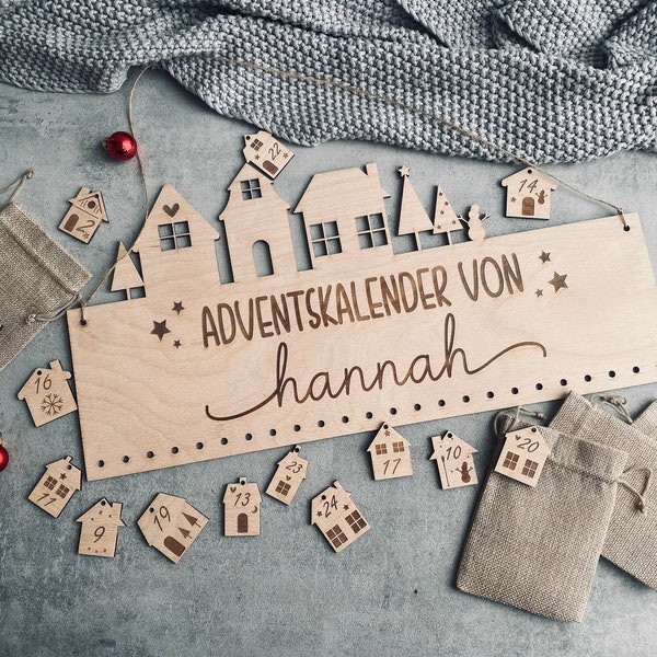 Personalisierter Adventskalender mit Namen, Weihnachten, Adventskalender aus Holz, Advent, Jutesäckchen, Adventskalender zum befüllen Kinder