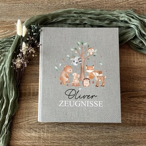 Personalisierte Zeugnismappe mit Name – Leinen Ringordner für Zeugnisse & Urkunden | Geschenk zur Schulabschluss, Abitur, Studium Beruf | 17