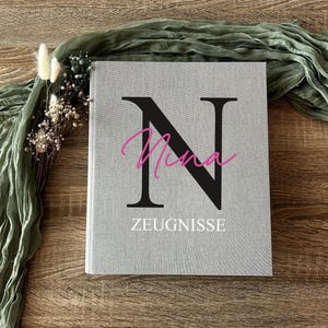 Personalisierte Zeugnismappe mit Name – Leinen Ringordner für Zeugnisse & Urkunden | Geschenk zur Schulabschluss, Abitur, Studium Beruf | 3
