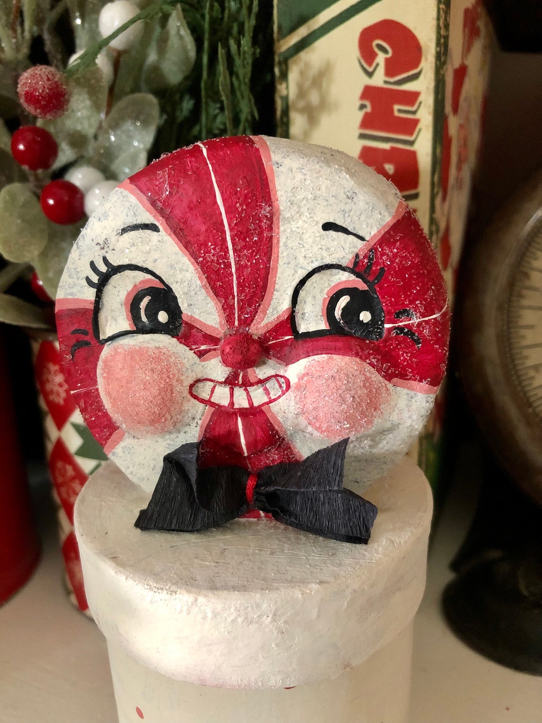 Small Folk Art White Peppermint Box /johanna Parkerjpd Etsy